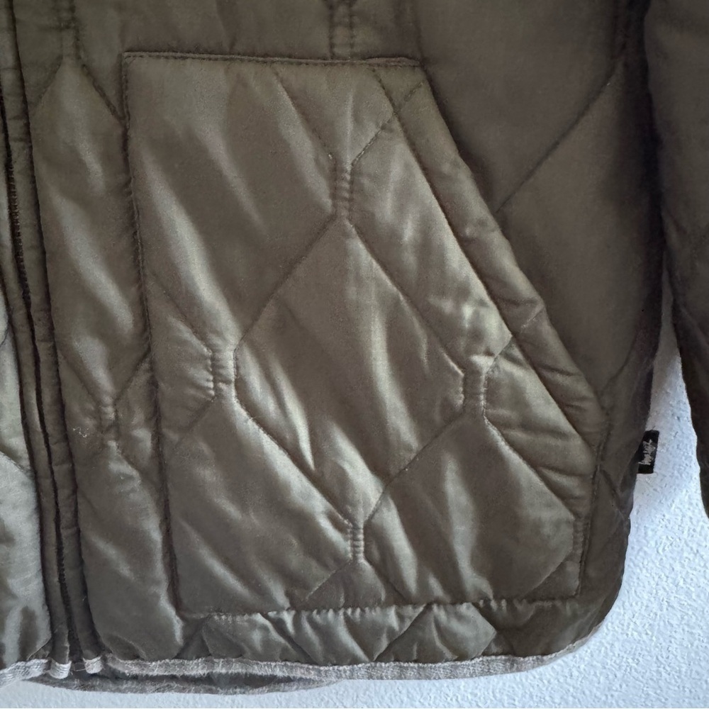 Stussy Men's Quilted Military Bomber Full Zip Up Jacket Olive Green size Large - Picture 4 of 10